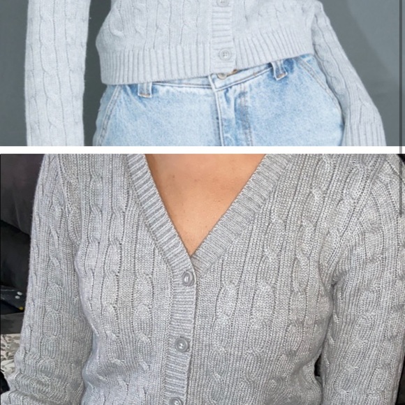 grey knit button brandy crop - Picture 2 of 2